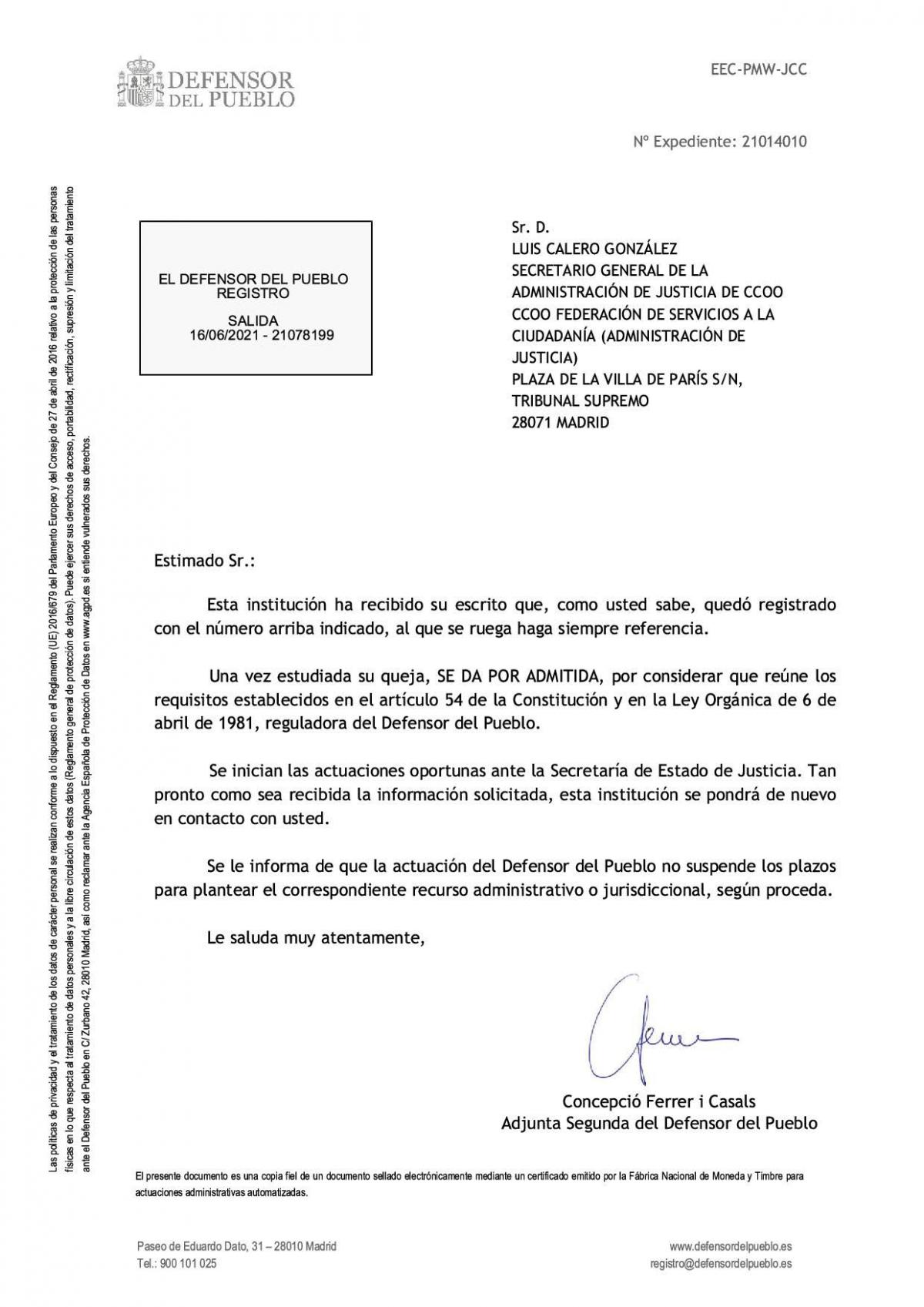 Admisin a trmite de la queja de CCOO por el inaceptable retraso en los procesos selectivos de Justicia