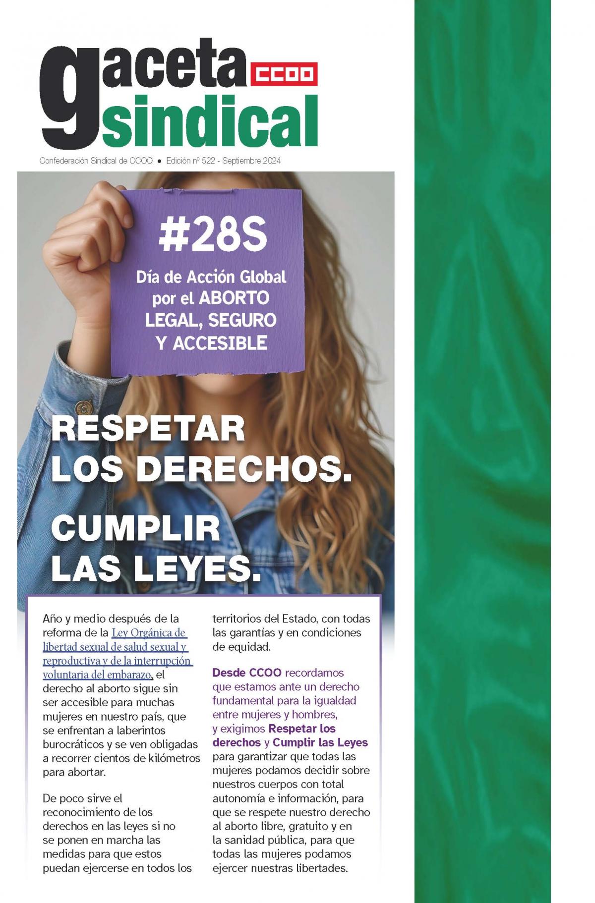 Gaceta Sindical con motivo del 28 de Septiembre, Da de Accin Global por el Aborto Legal, Seguro y Accesible.