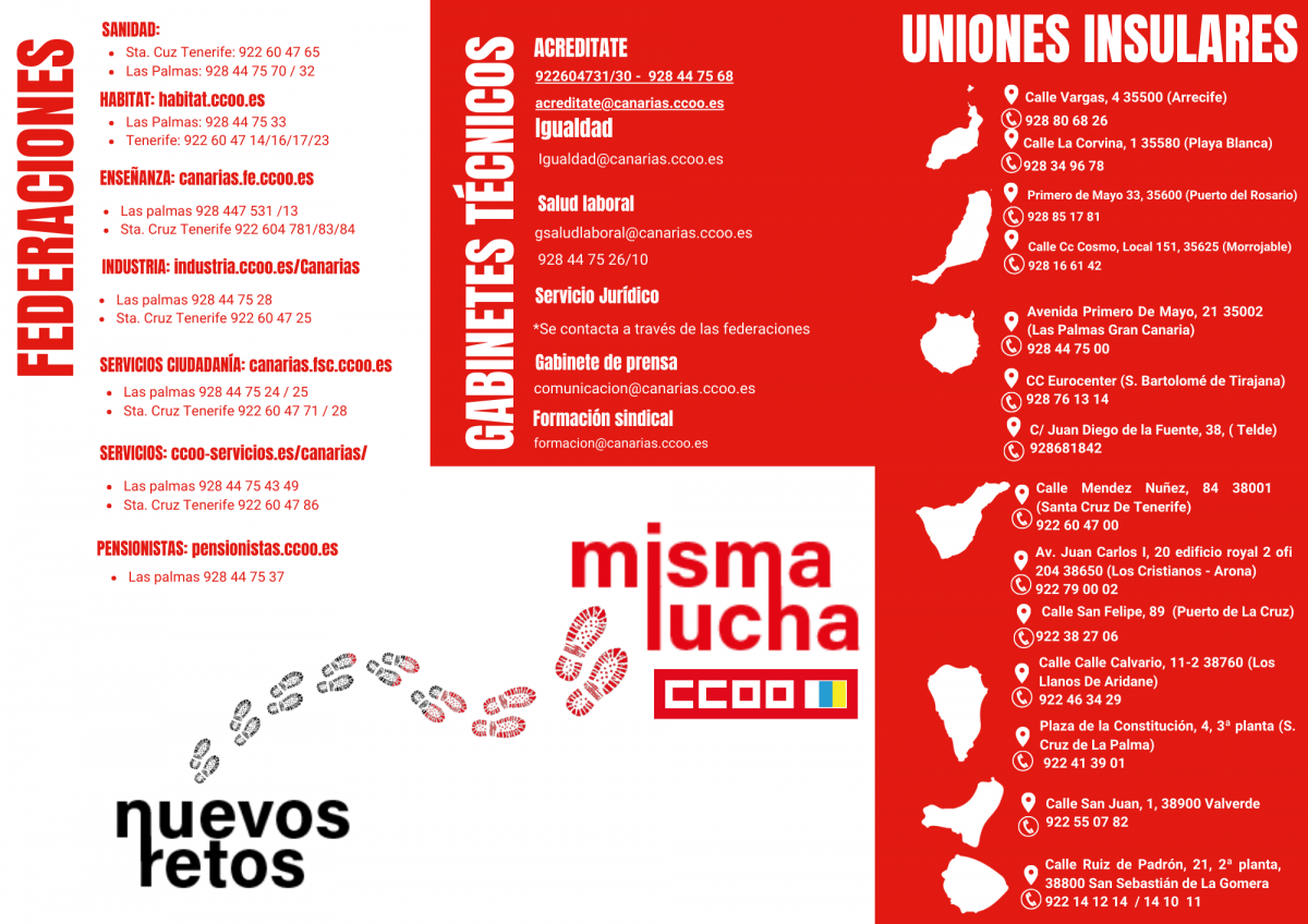 Trptico direcciones y telfonos CCOO Canarias 2024